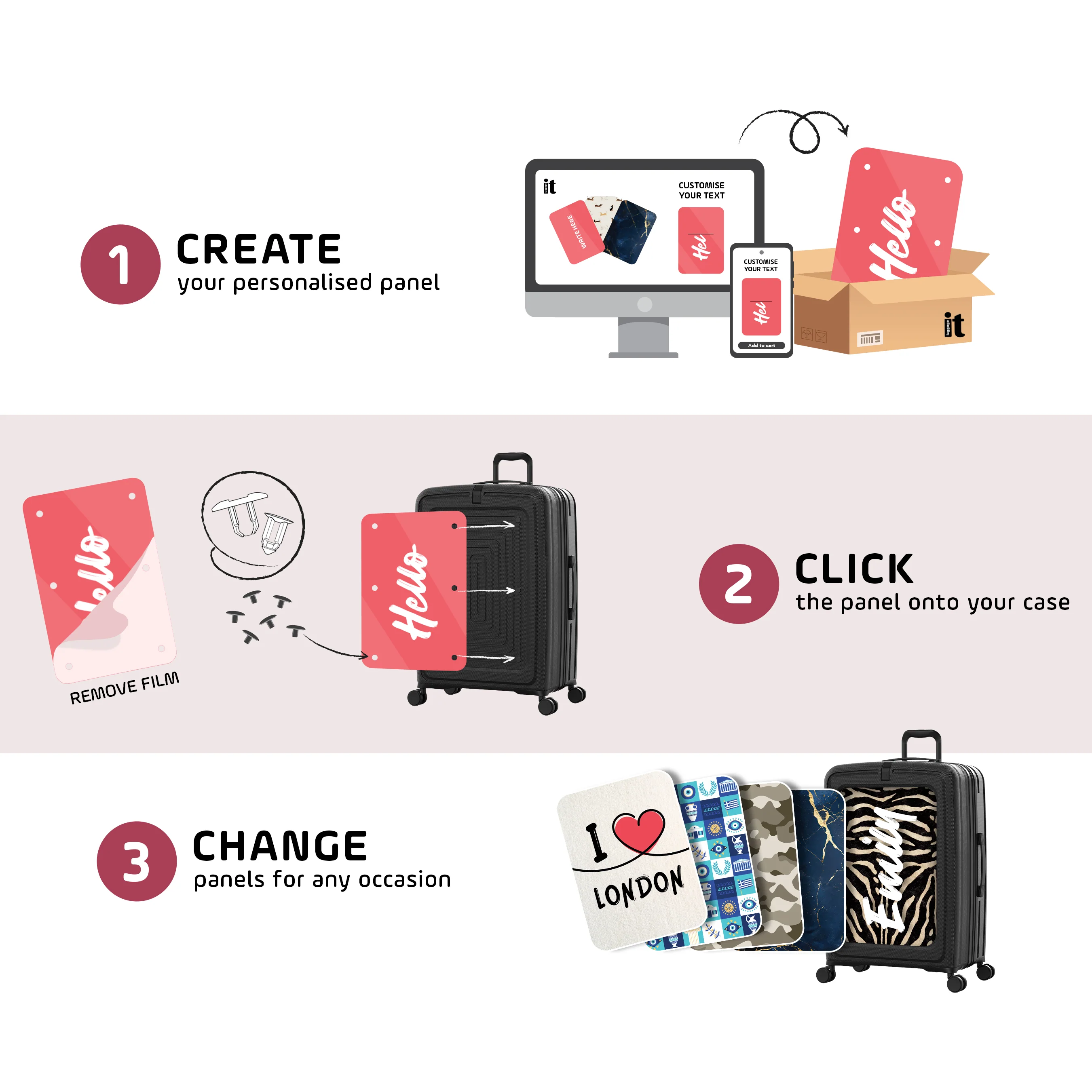 Modify - Suitcase with Personalised Panel (Colour Strip - Initials) - Image 4