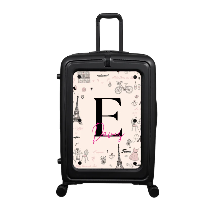 Modify - Suitcase with Personalised Panel (Paris Border - Letter & Name)