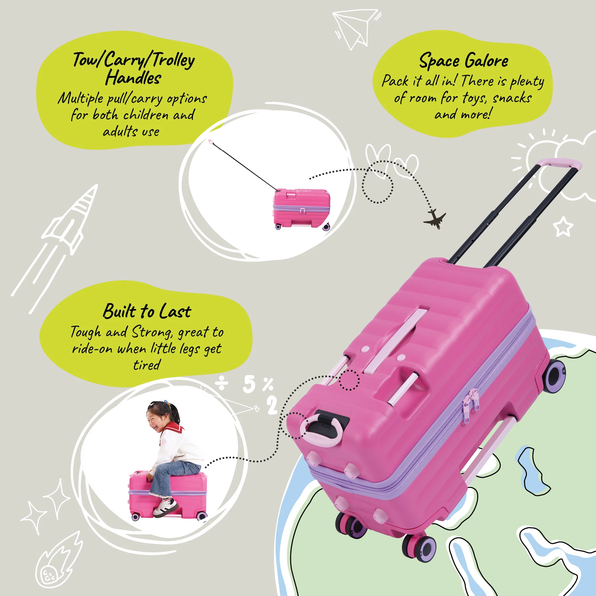 Trunkryder - Kids Ride-On Suitcase (Azalea Pink) - Image 14