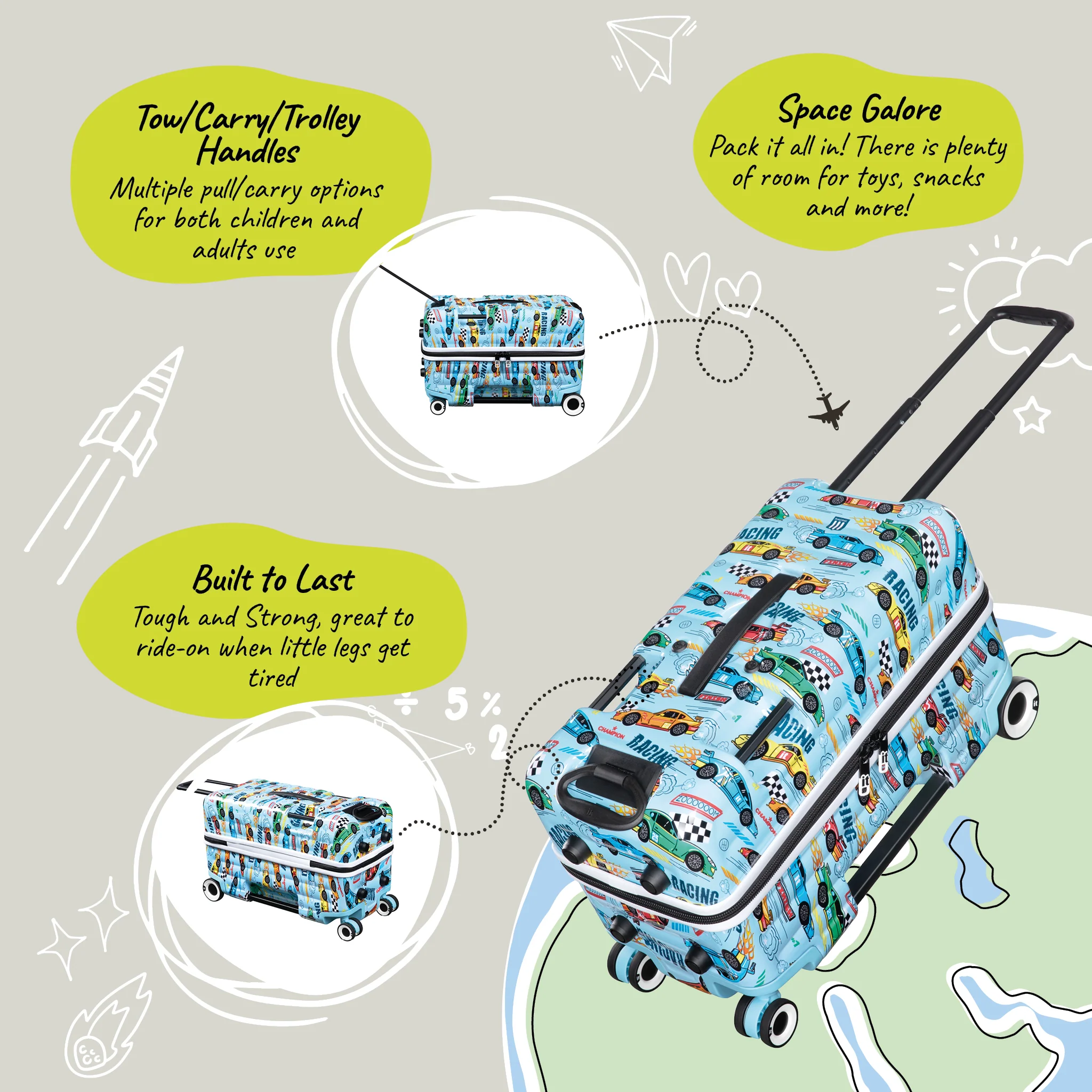 Trunkryder - Kids Ride-On Suitcase (Race Car) - Image 18