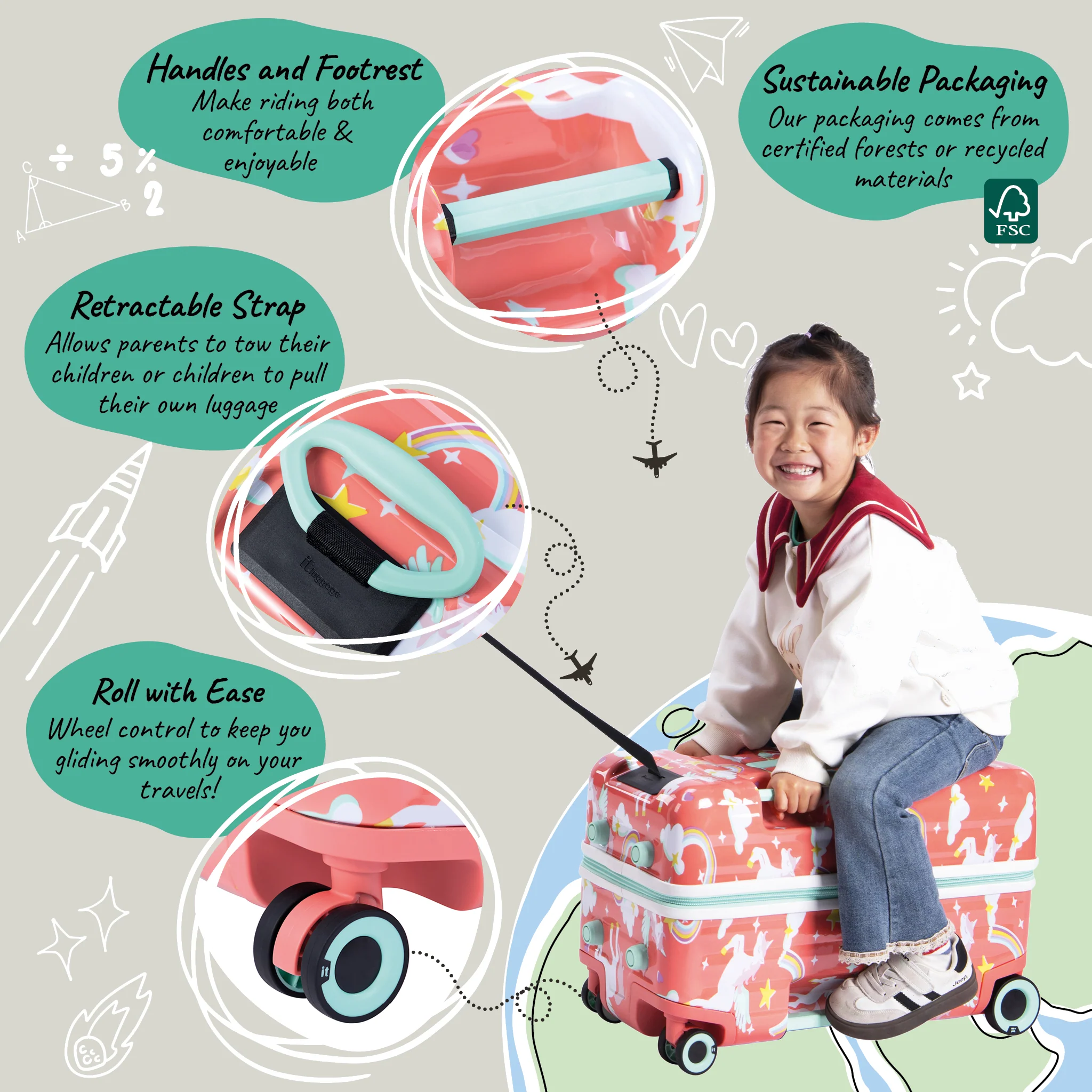 Trunkryder - Kids Ride-On Suitcase (Unicorns) - Image 22